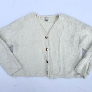 A New Day Cream Fuzzy Cardigan Sweater Women’s Large Soft Button Front